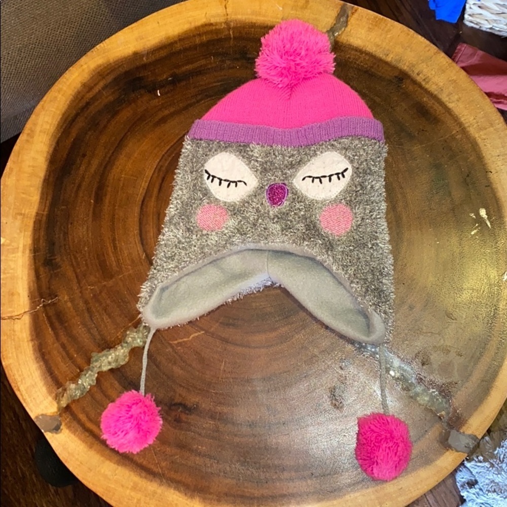 Owl beanie winter hat pink & grey kids youth​​ - Picture 2 of 3